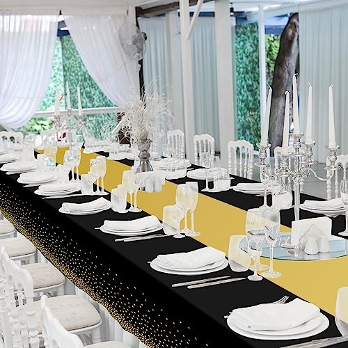 Tablecloth and Table Runner Set Party Decorations 12 Pack Black and Gold