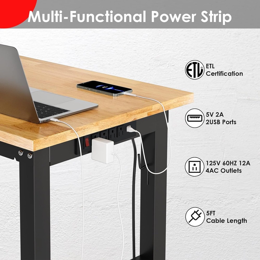 48" Heavy-Duty Workbench with Pegboard&Power Outlets Worktable 2000 LBS Capacity