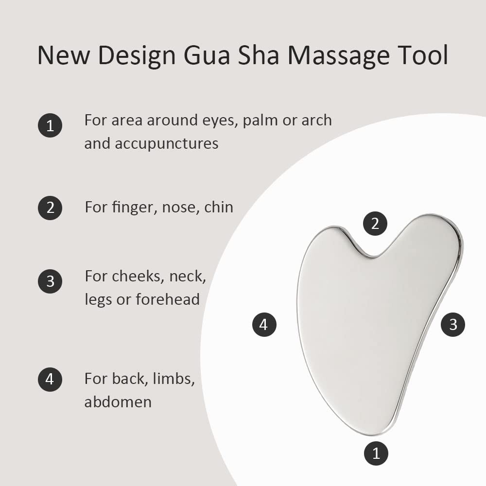 Yeamon Gua Sha Facial Tools and Face Roller Set, Massage Tool Silver