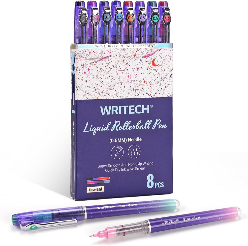 WRITECH Liquid Ink Rollerball Pens: 8Ct Assorted Colors Extra Fine Point Tip 0.5
