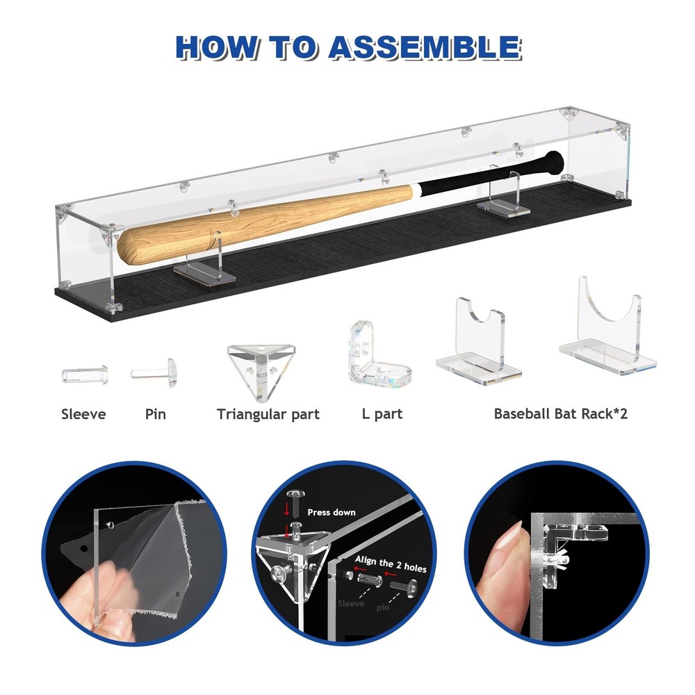 Acrylic Baseball Bat Display Case 39" Clear UV-Protected Dust-Proof Showcase