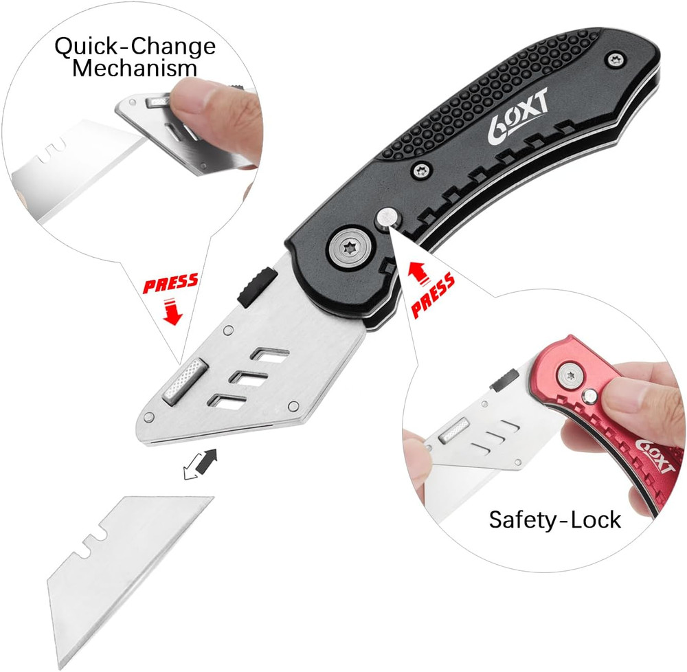 Utility Knife Folding Safety Lock & Quick Change with 10 Extra SK5 Replacement B