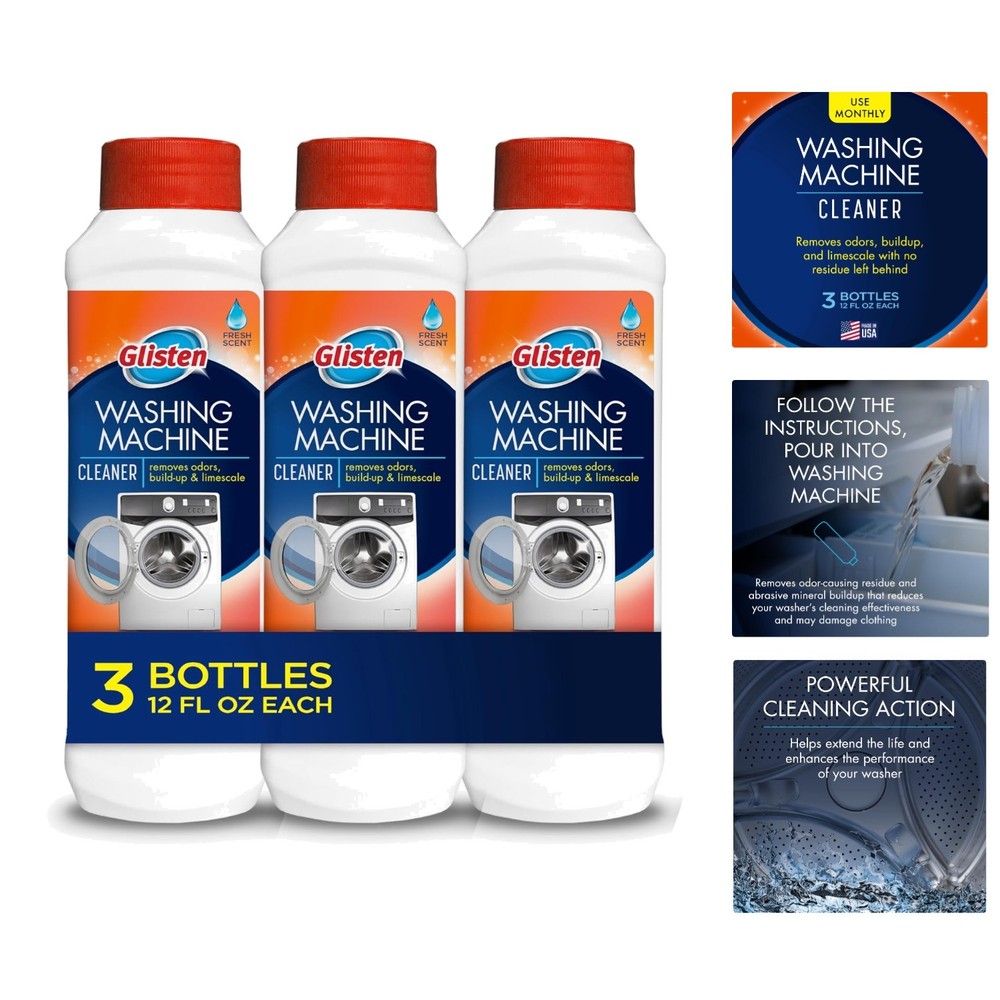 Powerful 12oz Washing Machine Cleaner - Deodorizes & Removes Limescale, 3-Pack