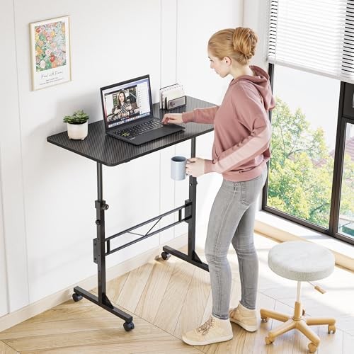Standing Desk, 32 Inch Portable Small Desk Adjustable Height, Rolling Black