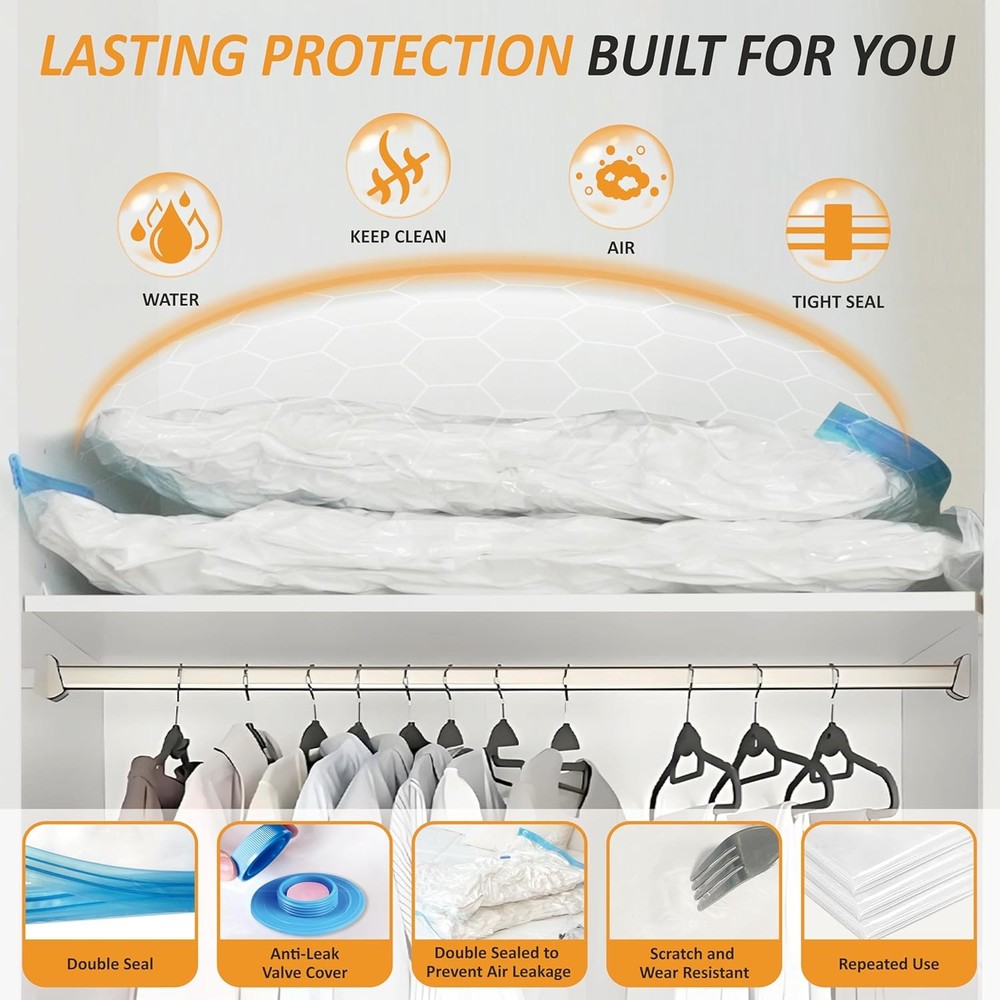 Vacuum Storage Bags, 80% Compression Vacuum Seal Space Saver Plastic Packaging
