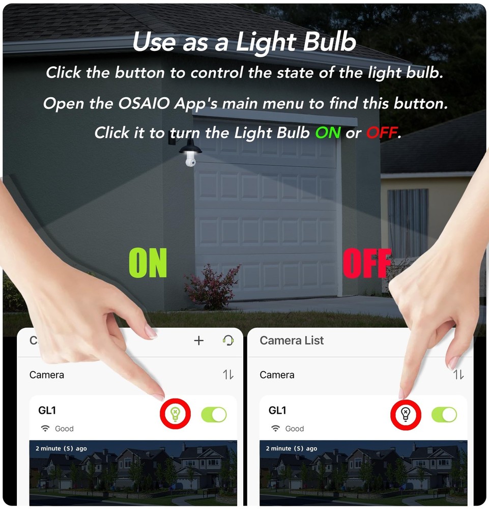 2K Light Bulb Security Camera, 2.4GHz Only, 355° Wireless Outdoor Camera, Ful...