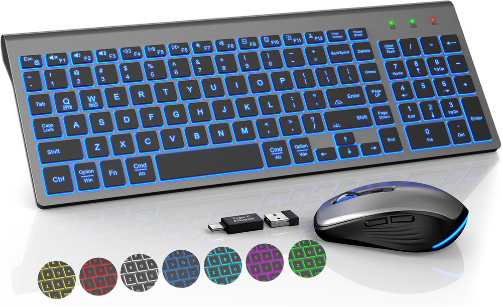 Wireless Keyboard and Mouse Combo Backlit Compact Quiet Keyboard RGB Cordless