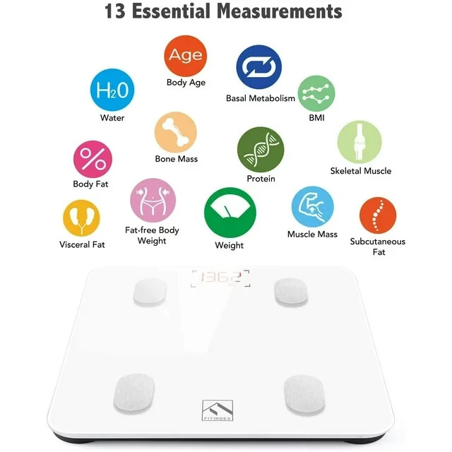FITINDEX Bluetooth Body Fat Scale, Smart Digital Weight Scale, W/ Smartphone App