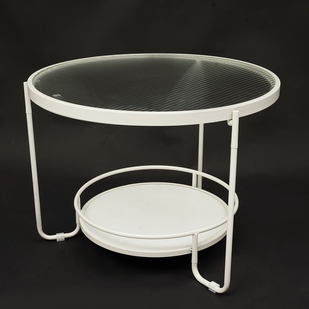 2-tier Modern Side Table Round End Table Tempered Glass Coffee Table 60cm dia.