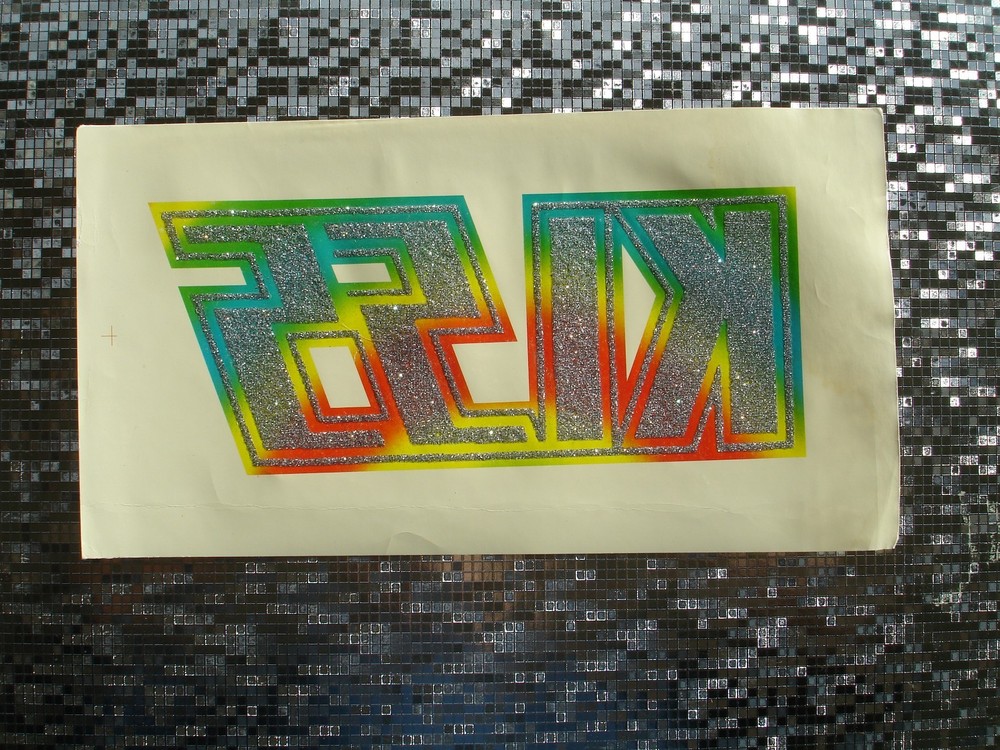 KISS ~ Vintage 1970's  Glitter Iron On T-Shirt Transfer ( Carnival / Head Shop )