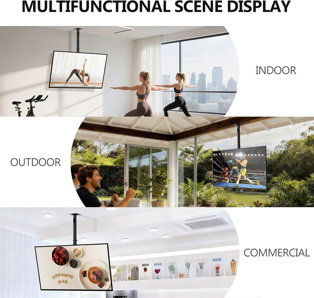 TV Ceiling Mount Adjustable Bracket Fits Most LED, LCD, OLED and Plasma Flat Scr