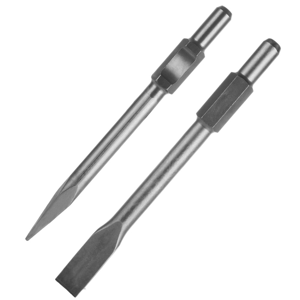 2 PCS Jack Hammer Chisel 1-1/8” Hex Jack Hammer Bits Point and Flat Concrete ...