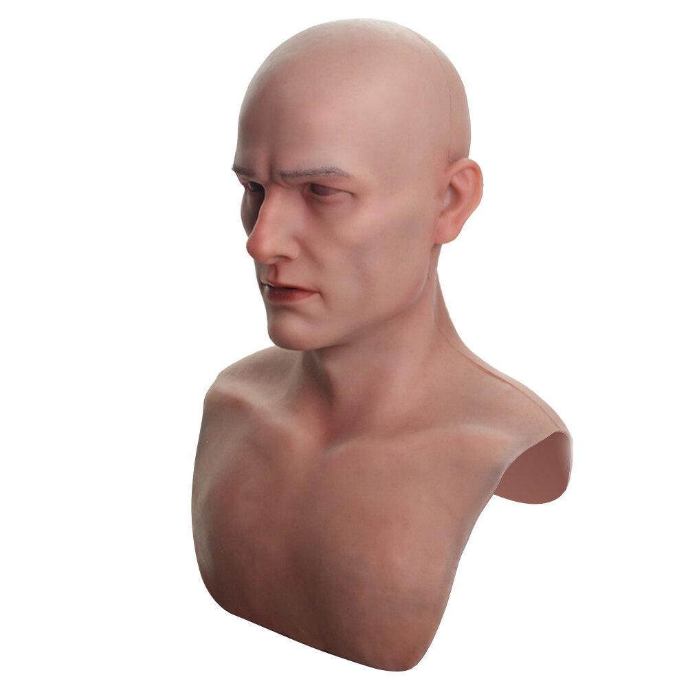 Dokier Silicone Male Hood Headgear Masquerade Lifelike Full Head Party Props