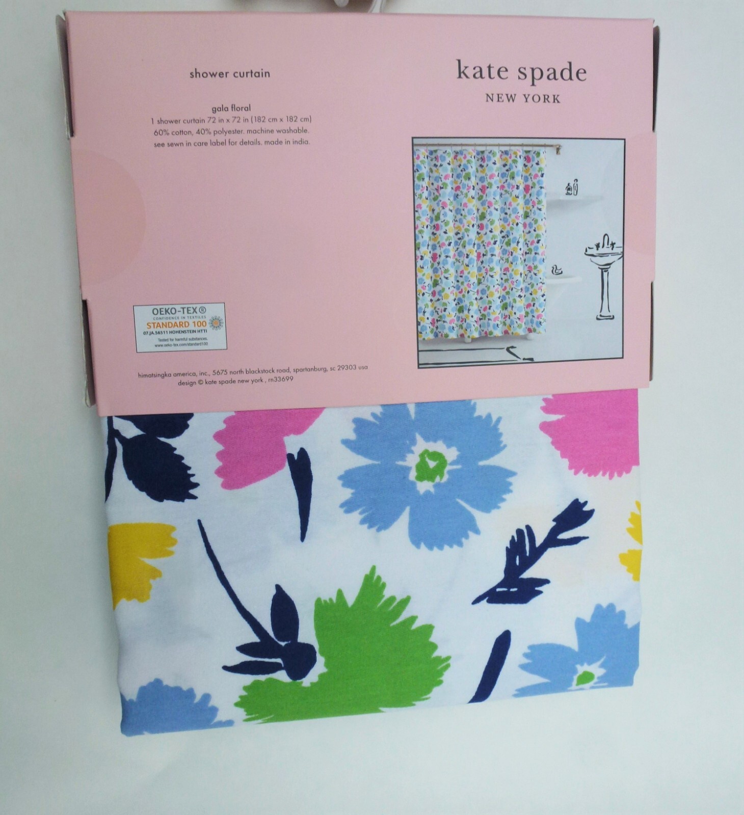 New KATE SPADE Gala Floral SHOWER CURTAIN Colorful Flowers
