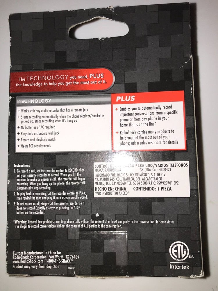 RadioShack Multi/Single Phone Recording Control (4300421)