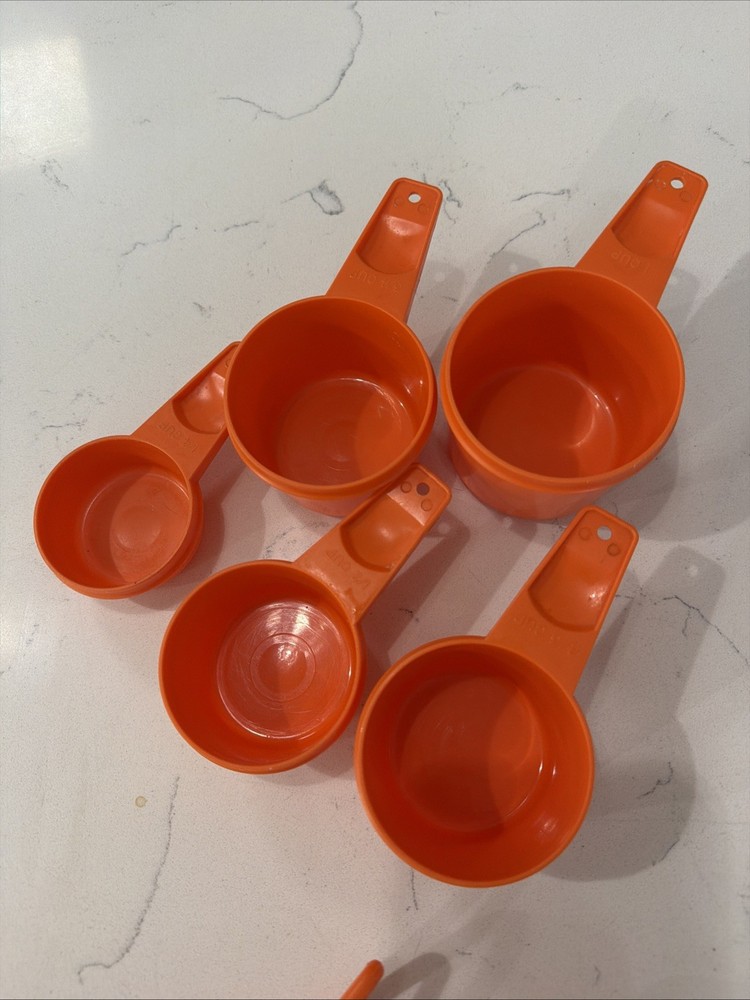 Tupperware Measuring Cups & Spoons Set Vintage Orange Missing 1/3 Cup