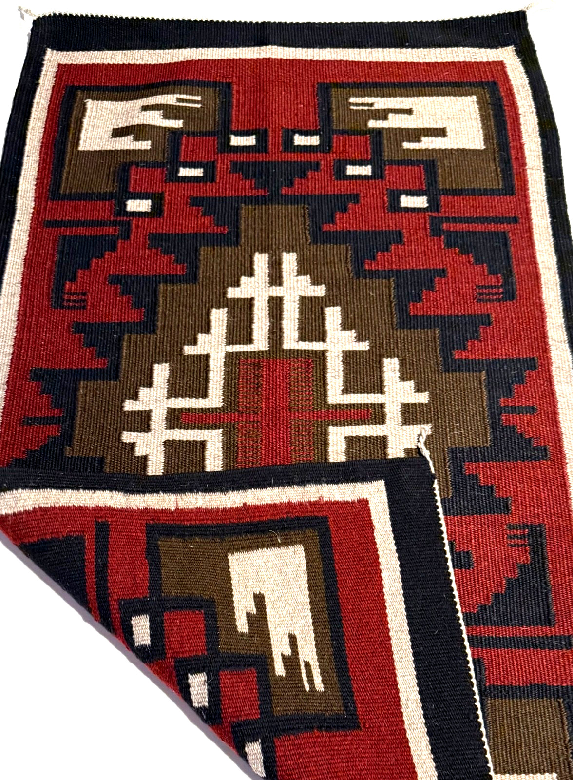 BEAUTIFUL NAVAJO GANADO RUG, INTRICATE DESIGN, HANDSPUN WOOL, 20TH C, MINT