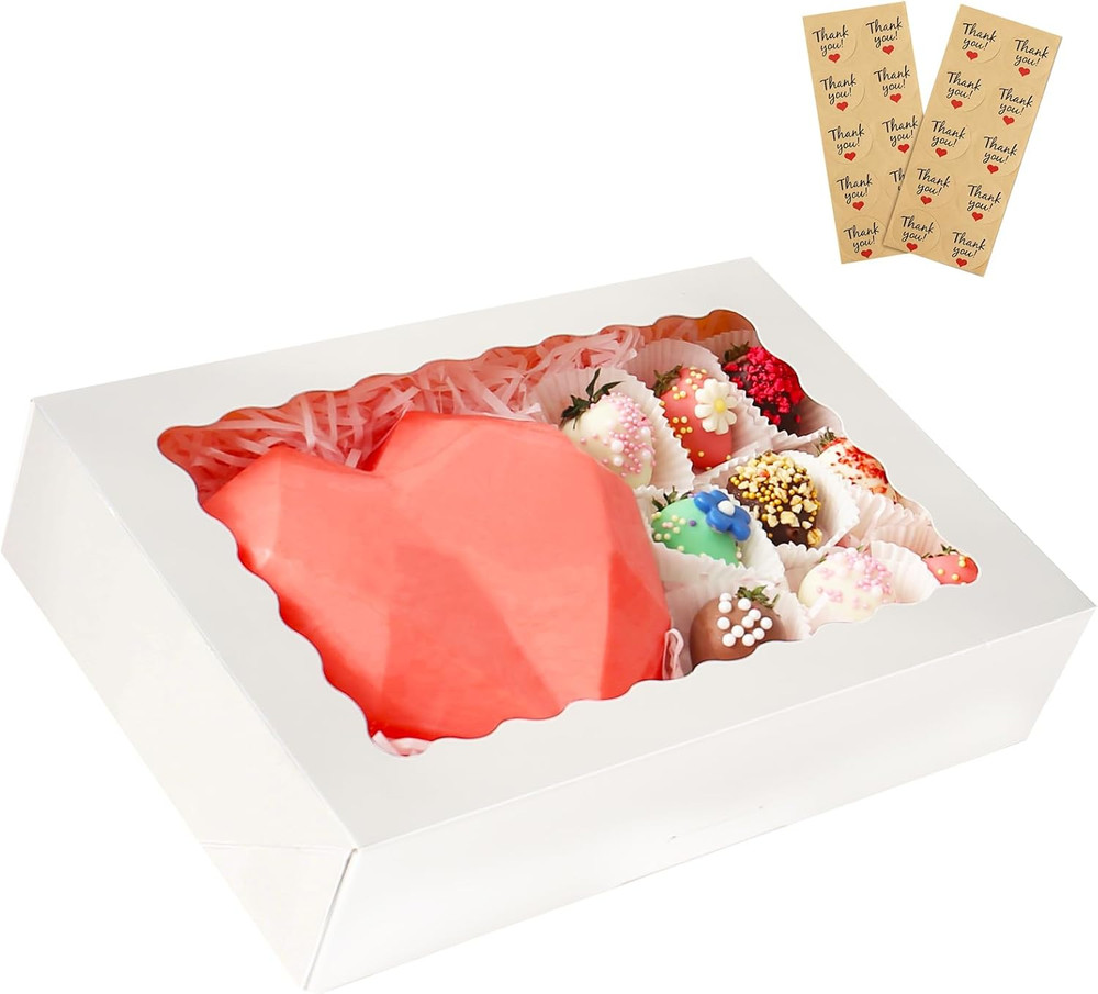 20-Pack Auto-Pop Baking Boxes Large Size 12 X8 X2.5 White Cookie Window Ideal