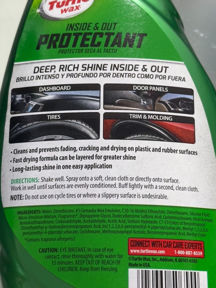 2-Pk Turtle Wax Auto QUICK & EASY Plastic Vinyl UV Shield INSIDE OUT PROTECTANT