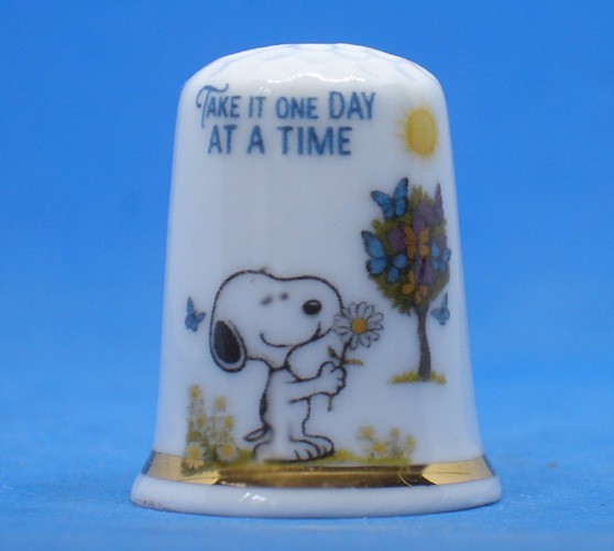 Birchcroft China Thimble -- One Day at a Time -- Free Dome Gift Box