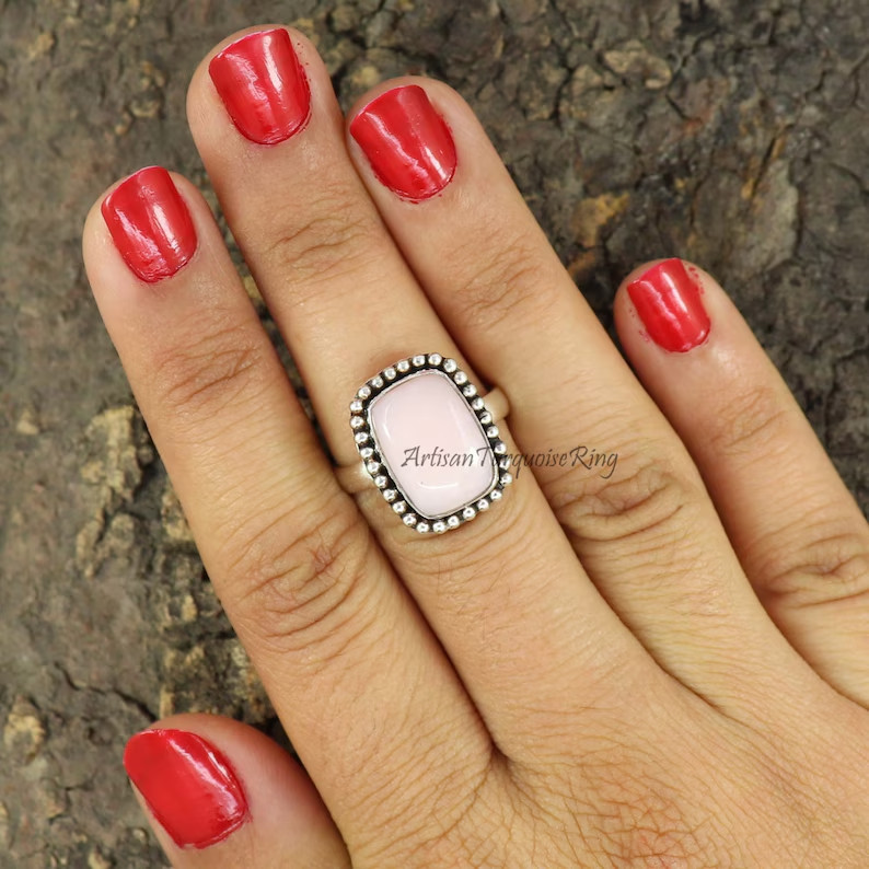 Pink Opal Ring 925 Sterling Silver Band& Statement Ring Handmade Ring All Size