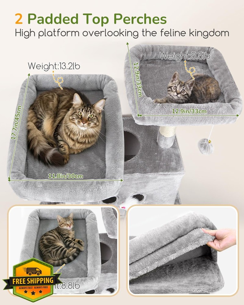 Globlazer Cat Tree Tower 80in Light Grey Extra Large Indoor Cats Scratching P...