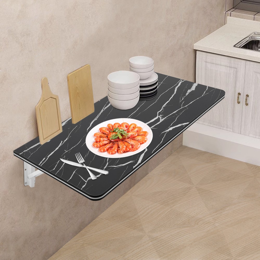 Wall Mounted Folding Table Black Floating Desk Drop Leaf Dining Table 80*40cm