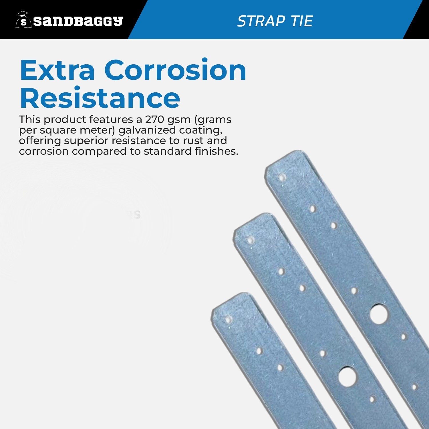 Sandbaggy Galvanized Steel Strap Tie for Wood-to-Wood Connections