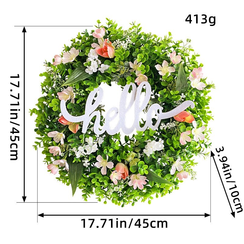 Artificial Home Hello Wreath for Front Door or Porch, Multicolor Flower