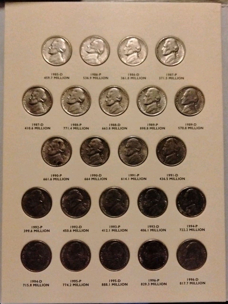 Complete Book/Set Jefferson Nickels 1962-1996 in Littleton Folder