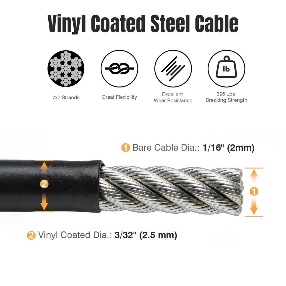 Yessources String Light Hanging Kit 240Ft Vinyl Coated Wire Rope T304 Cable