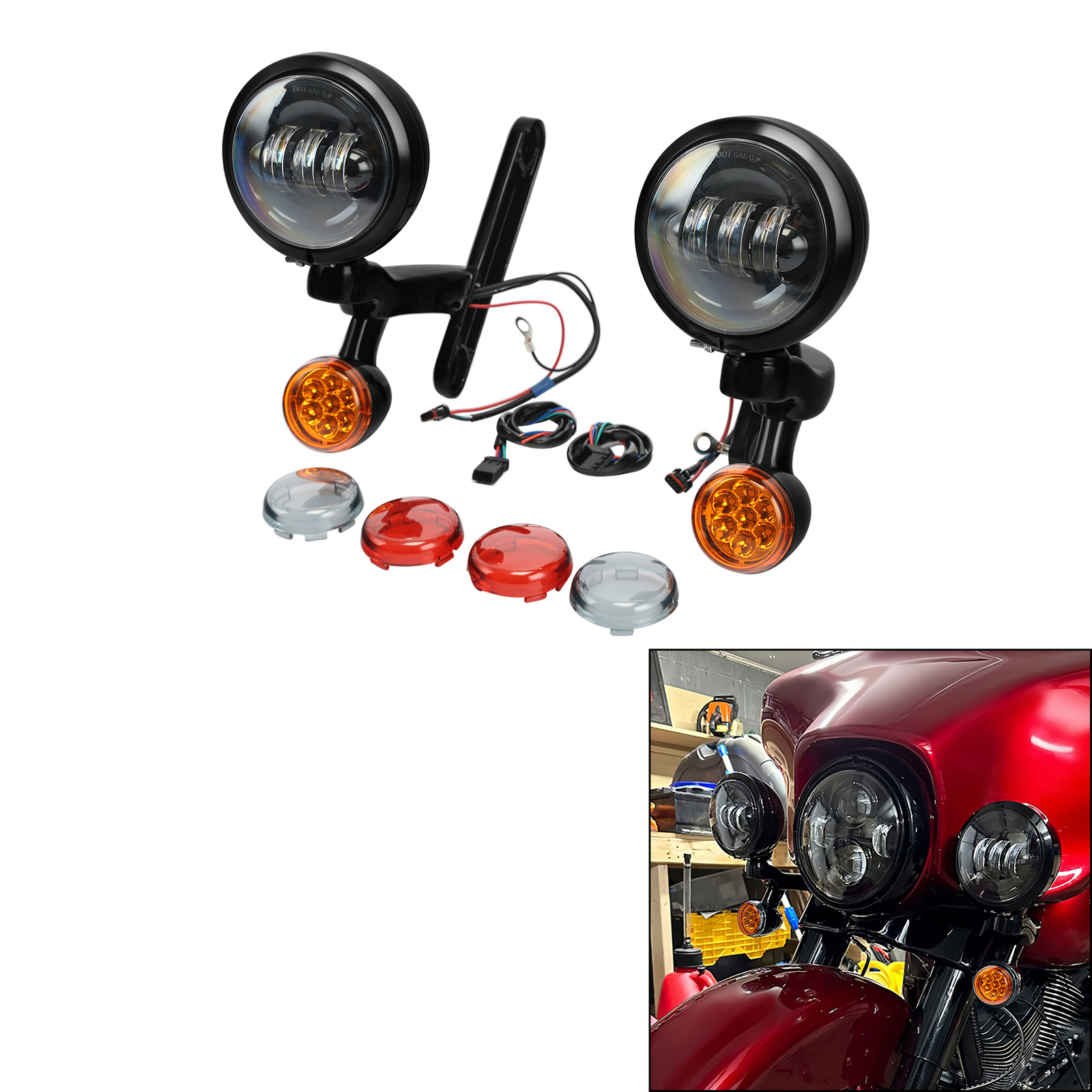 4.5"Auxiliary LED Spot Fog Light Turn Signal For Harley Electra Road Glide 94-24