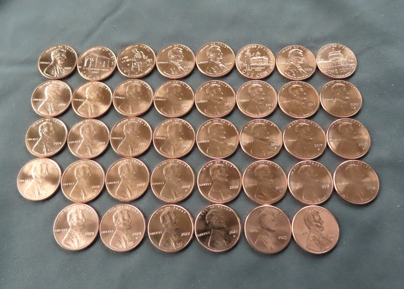 2009-2025 P & D Lincoln Shield Cent - Complete Set of 40  Brilliant Uncirculated