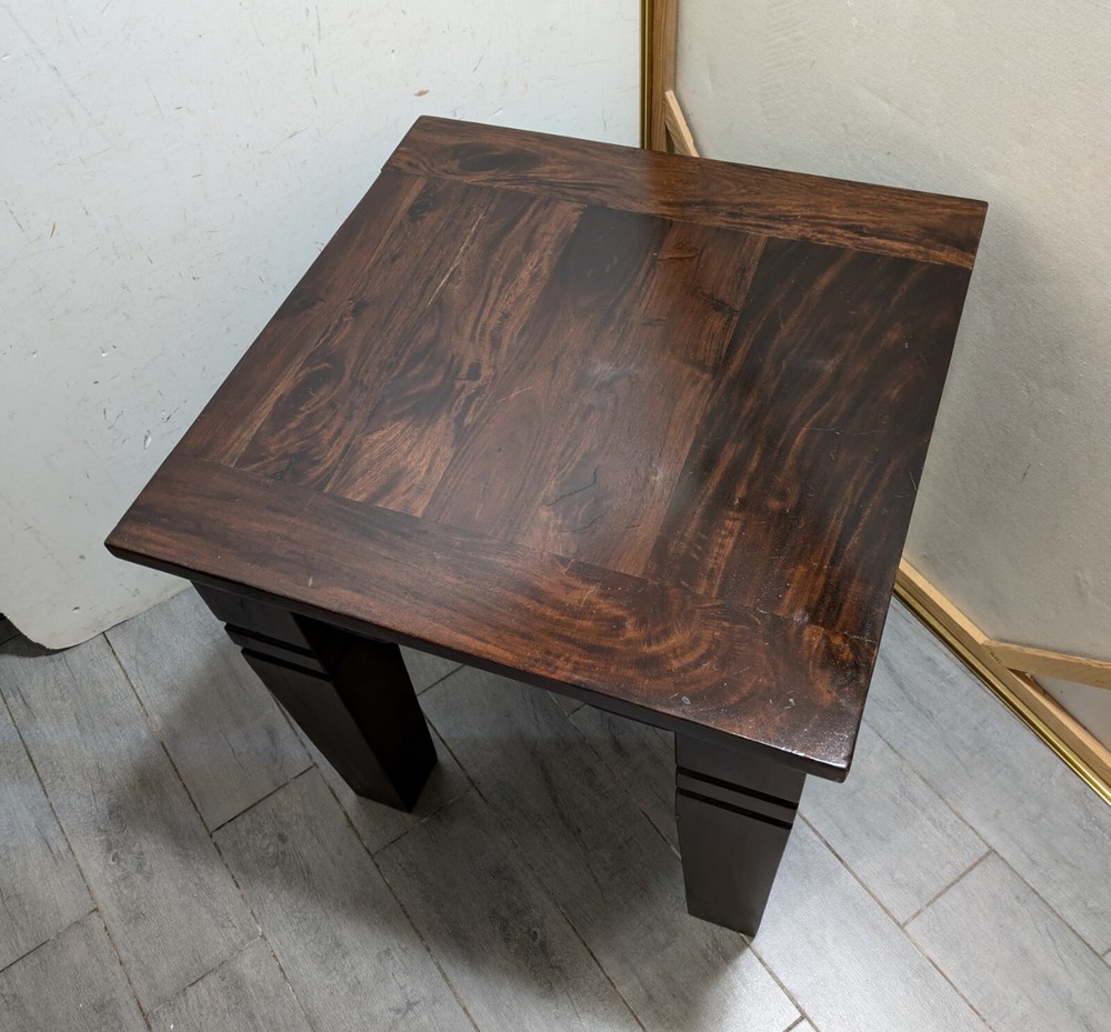 Vintage Heavy Rustic Solid Wood Asian Oriental Brutalist Side End Table W72