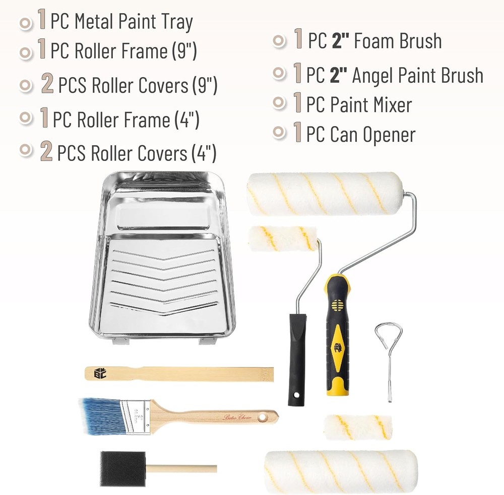 Bates Paint Tray Set - 11 pcs Kit with 9" & 4" Rollers, Small Roller, Trays & Co