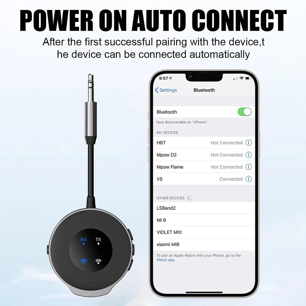 Bluetooth 5.3 Wireless Audio Transmitter Receiver Car Aux Adapter 3.5mm Jack