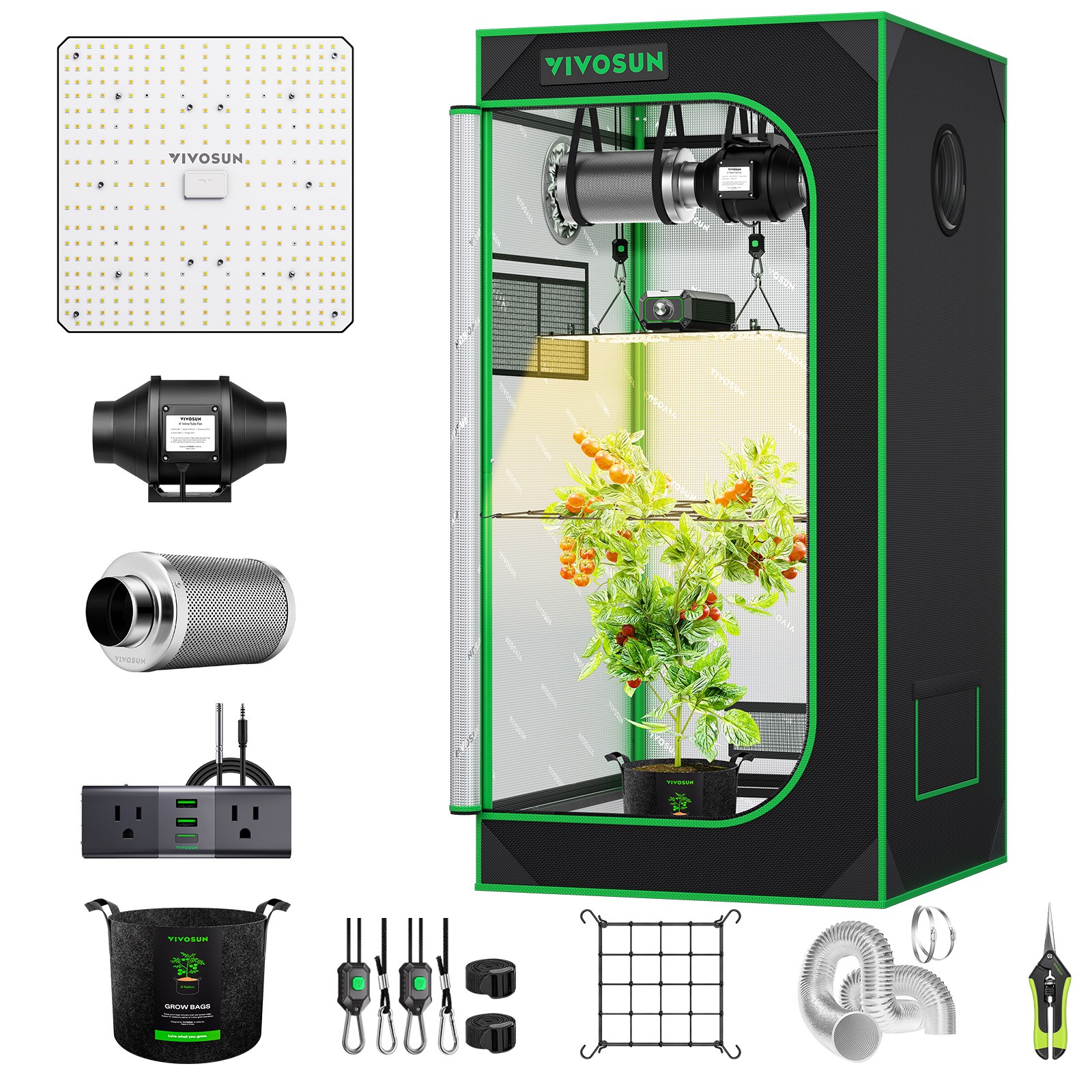 VIVOSUN 2X2ft Starter Wifi Grow Tent Kit 100W LED 4" Ventilation Kit A22 GrowHub