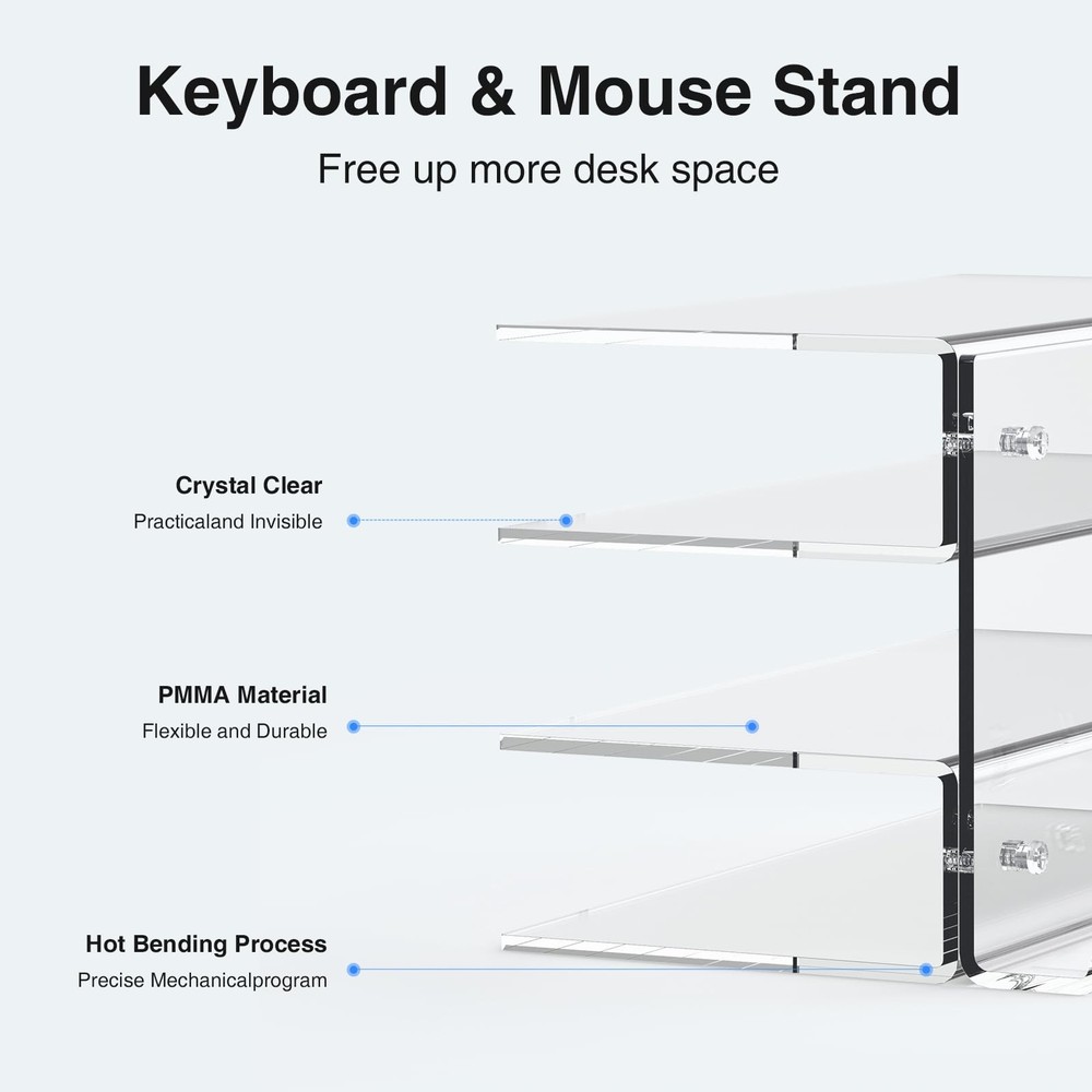 Keyboard Stand Desktop 3 Layer Acrylic Gaming Mouse Storage Dustproof Clear
