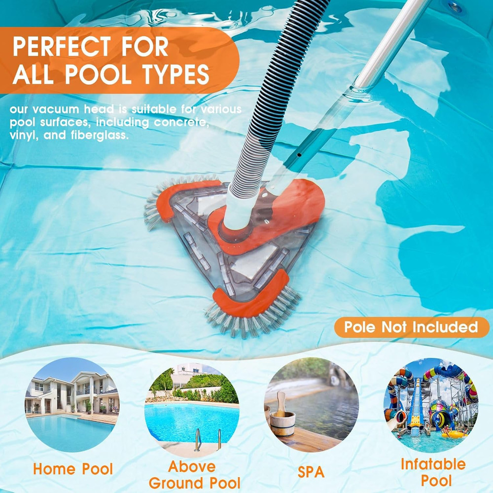 Pool Vacuum Head with Side Brush,Universal Steering Handle & Universal Rotatable