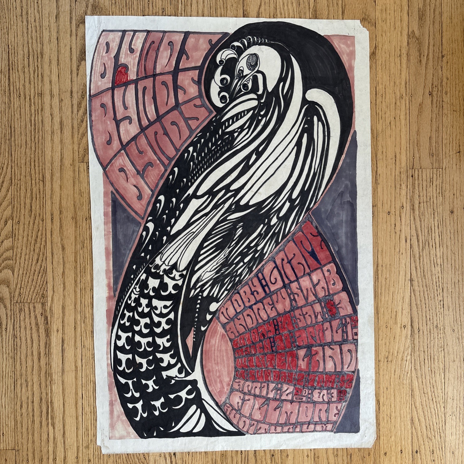 Fillmore Poster B. G. 57 Sketch Ink  Hand Colored Art