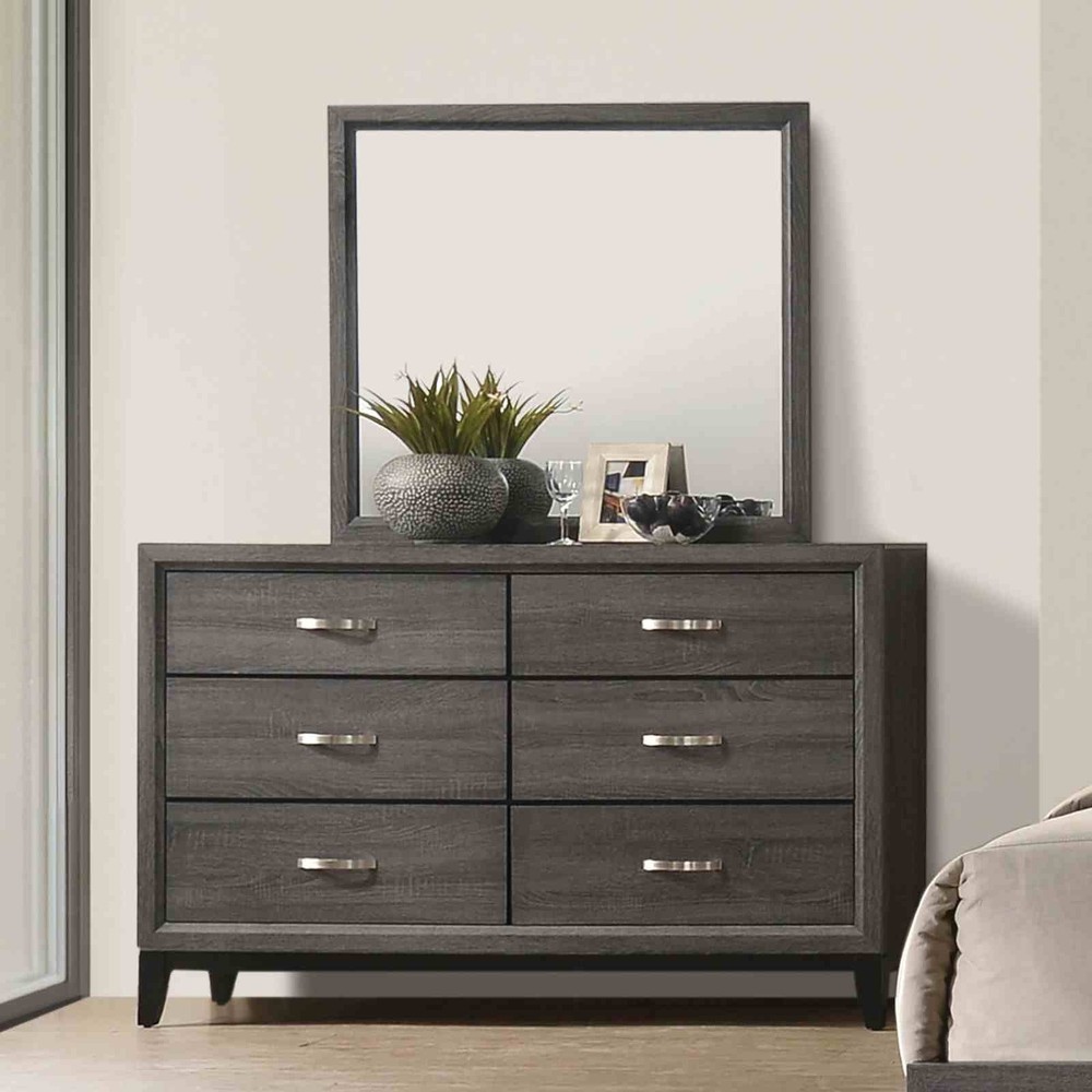 Contemporary Style Eastern King Size 6pc Bed Set Panel Headboard Two Tone Design