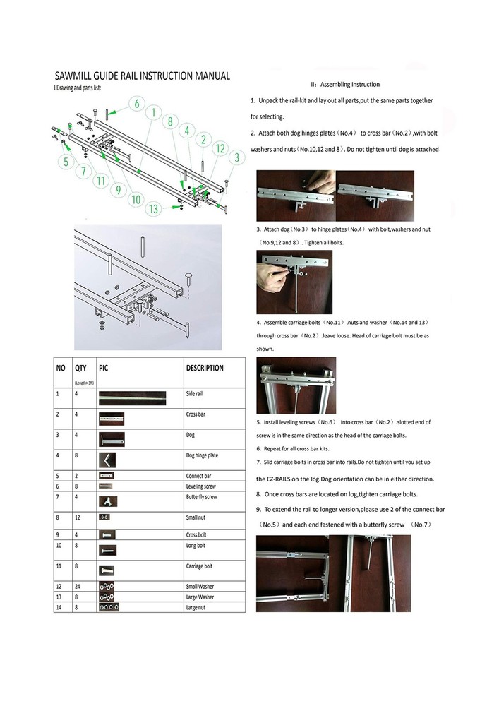 9 FT Rail Mill Guide System 3 Crossbar Kits Work with Chainsaw Mill… 9ft