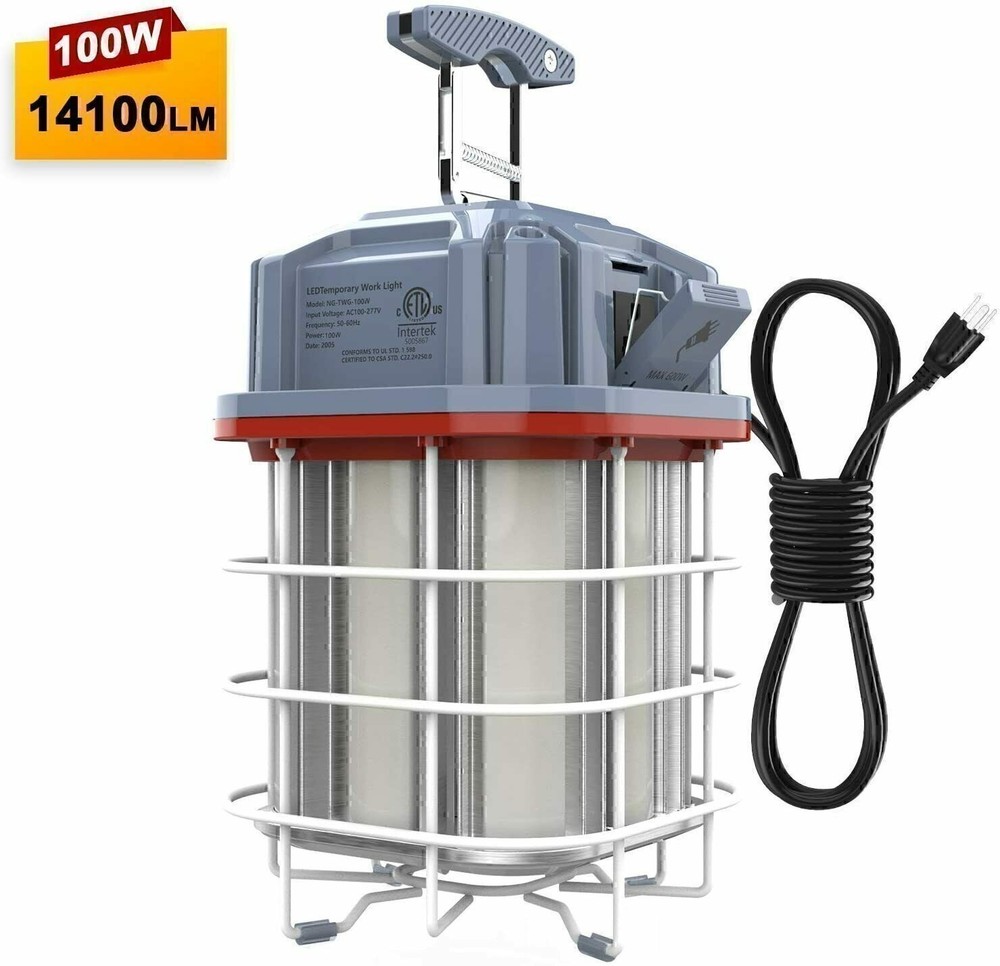 100W LED Temporary Work Light Linkable High Bay Construction Hanging Lamp 5000K