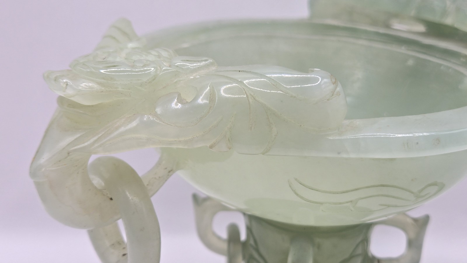 Vintage Chinese Jade Carved Foo Dog Incense Burner 8" x 7.5" READ FOR FAULTS