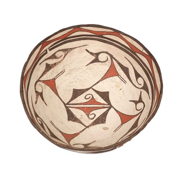 Zuni Dough Bowl Pottery ca. 1890 Size 4" H x 9.5" D Hand Coiled