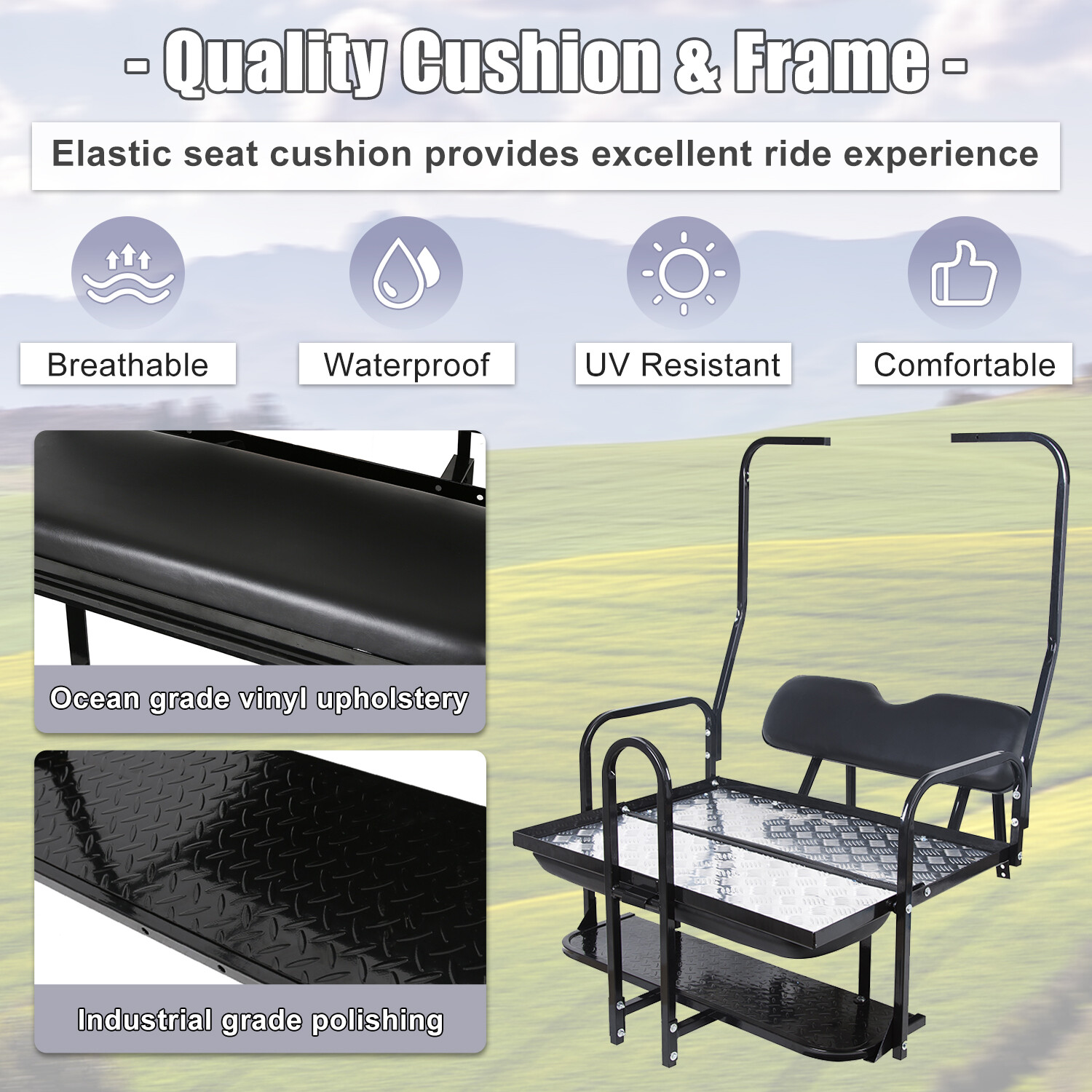 For 1982-2000.5 Club Car DS Golf Cart Flip Folding Rear Back Seat Kit+Grab Bar