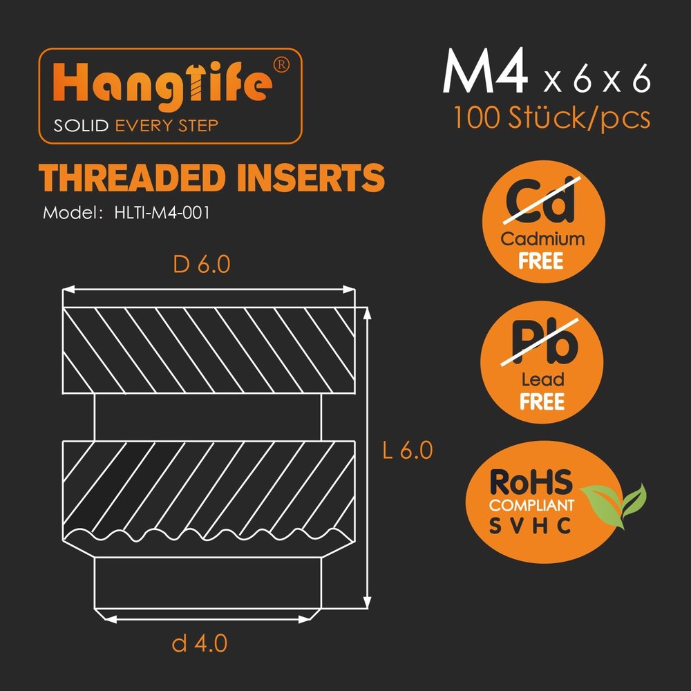 100 PCS Heat-Set Threaded Inserts, M4 Heat Set Insert for 3D Printing Components