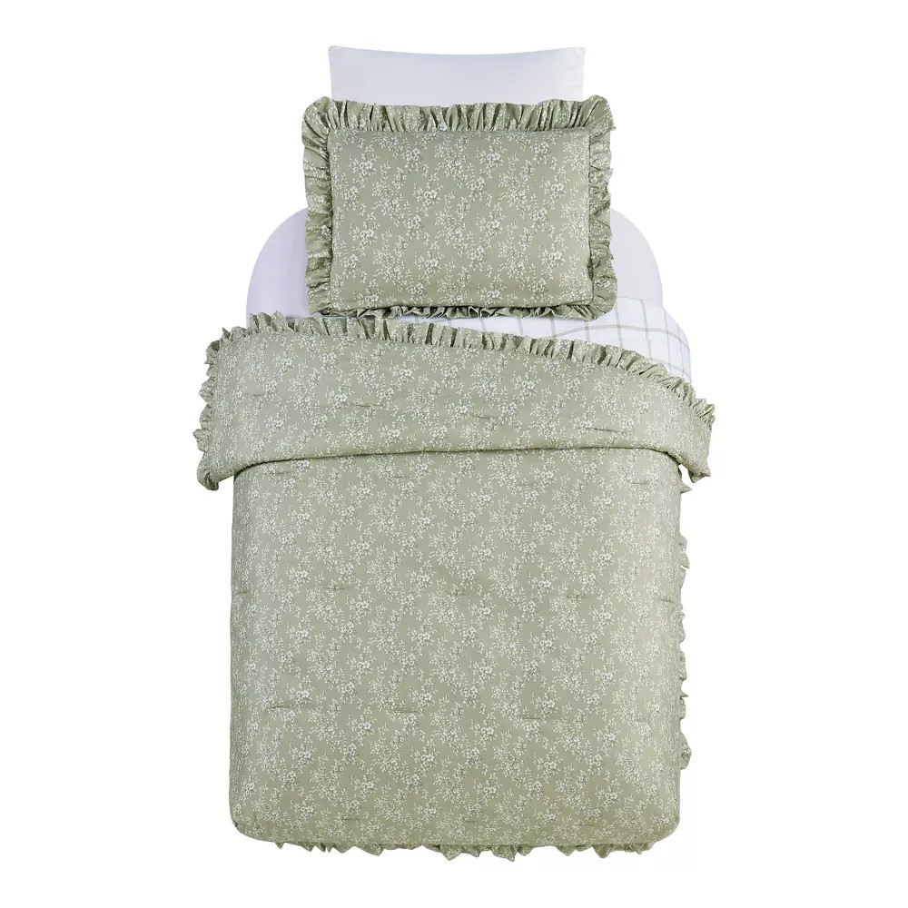 Modern Heirloom 3pc King Floral Ruffle Comforter Bedding Set Assorted Green