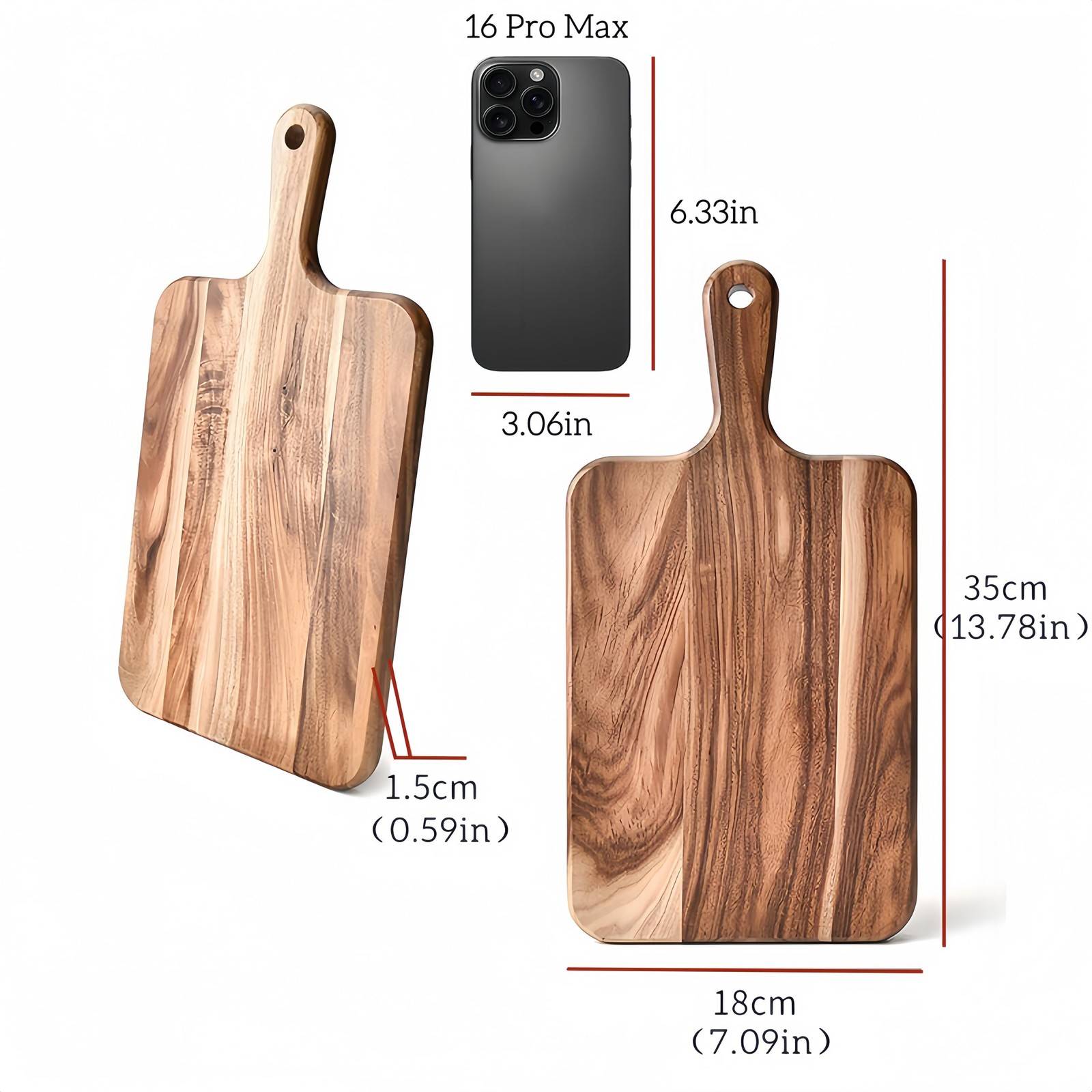 Acacia Wood Cutting Board with Handle - 14 x 7in, Wooden Chopping Board for M...