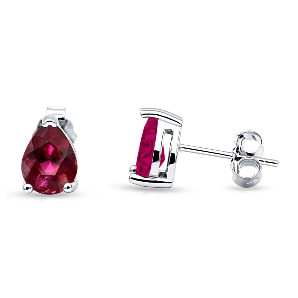 2 ct. Ruby Pear Shape Basket Stud Earrings Solid Sterling Silver